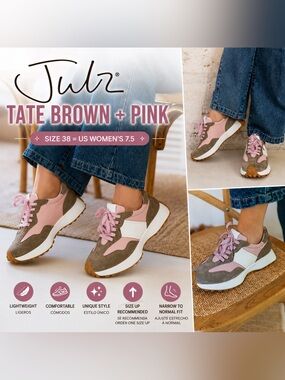 Julz Shoes Tate Sneakers - Brown + Pink Leather & Suede